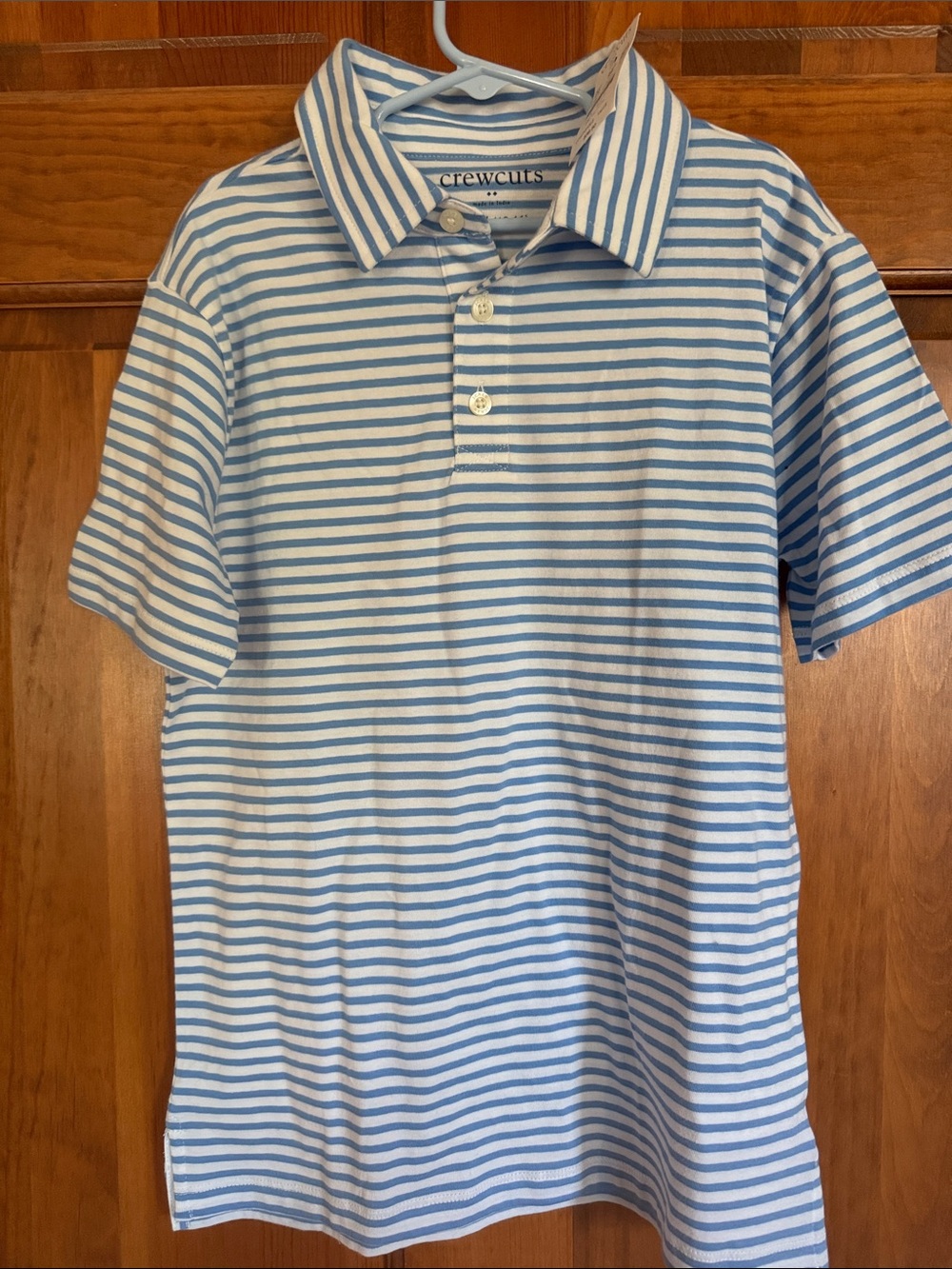 NWT Crewcuts blue white striped polo, L 10-11